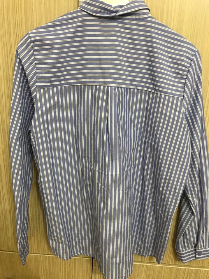 Mavi Çizgili Pamuklu Kadın Gömlek - Görsel 4