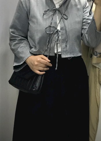 Gri Kısa Bol Kesim Kadın Ceket - Görsel 4