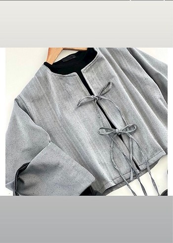 Gri Kısa Bol Kesim Kadın Ceket - Görsel 2