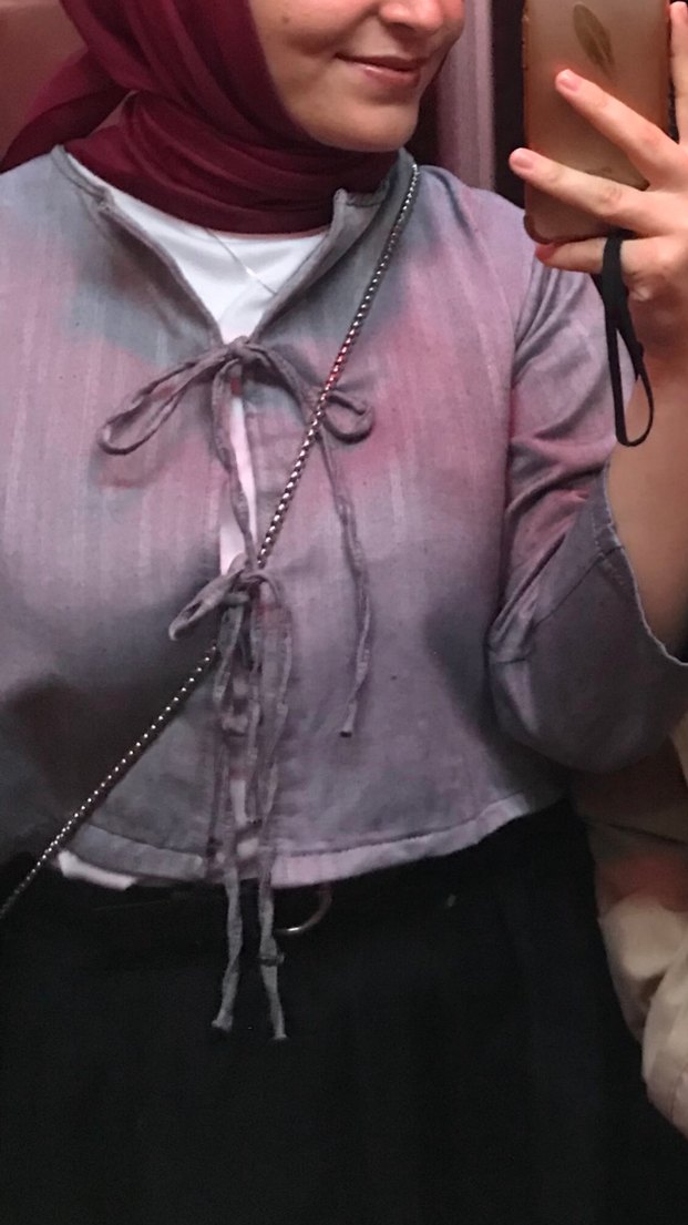 Gri Kısa Bol Kesim Kadın Ceket - Görsel 3