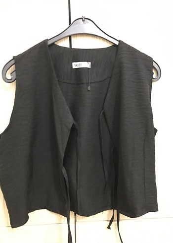 Siyah Kolsuz Midi Keten Yelek - Görsel 2