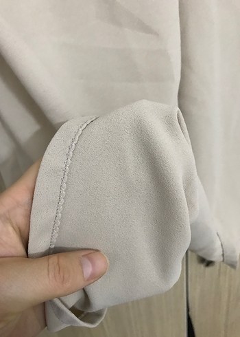 Bej Düğmeli Uzun Kollu Gömlek - Görsel 10