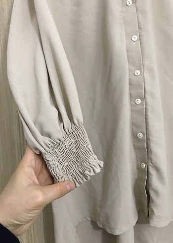 Bej Düğmeli Uzun Kollu Gömlek - Görsel 3
