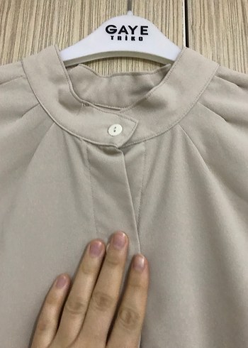 Bej Düğmeli Uzun Kollu Gömlek - Görsel 4