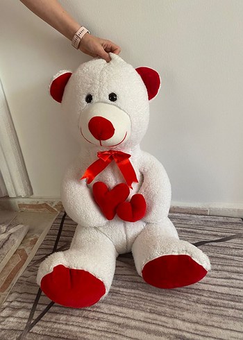  Beden Beyaz ve Kırmızı Peluş Ayıcık