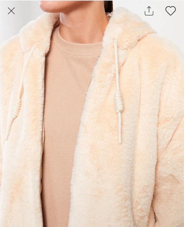 LCW Modest Ekru Kapüşonlu Düz Uzun Kollu Kürklü Kadın Kaban - Görsel 5