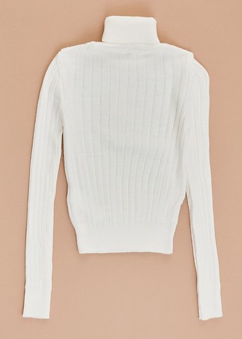 Beyaz Kadın Boğazlı Triko Kazak - Görsel 6