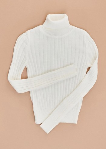 Beyaz Kadın Boğazlı Triko Kazak - Görsel 5