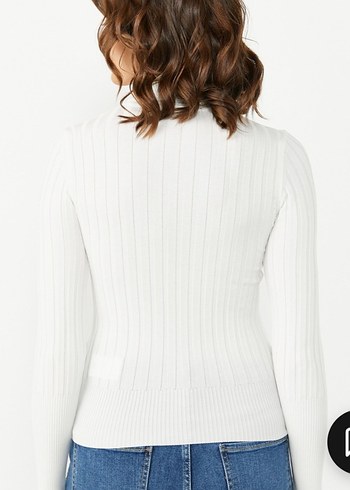 Beyaz Kadın Boğazlı Triko Kazak - Görsel 3