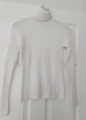 Beyaz Kadın Boğazlı Triko Kazak - Görsel 9