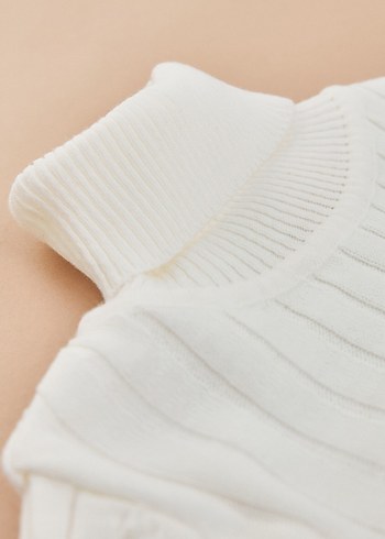 Beyaz Kadın Boğazlı Triko Kazak - Görsel 7