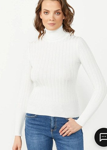 Beyaz Kadın Boğazlı Triko Kazak - Görsel 2