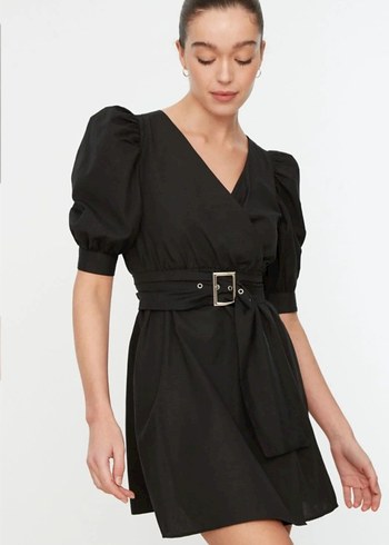 Siyah Kemerli Mini Elbise - Görsel 3