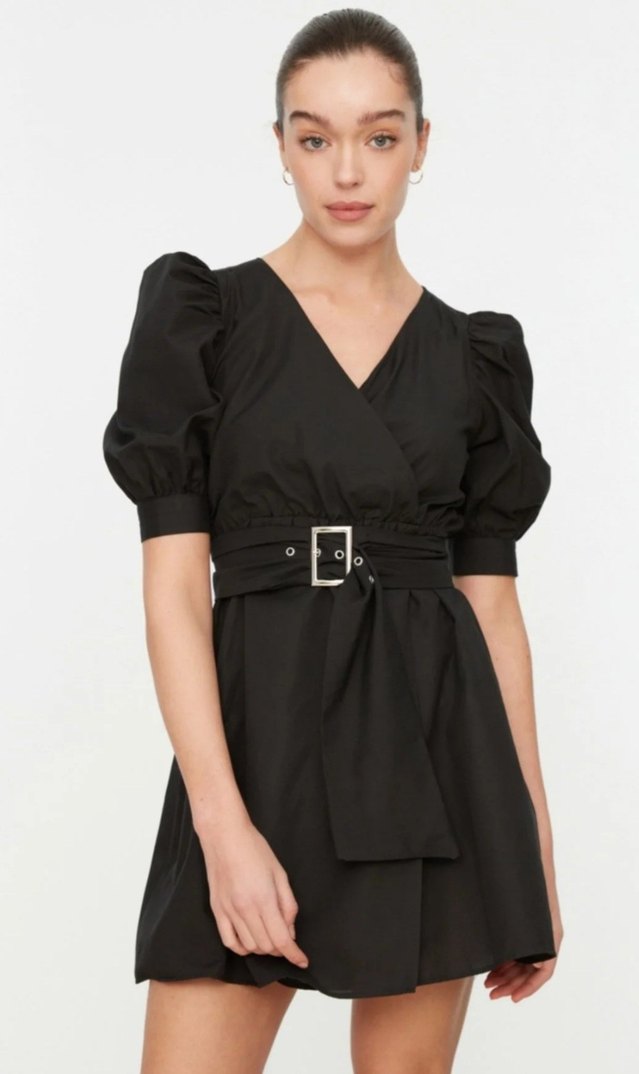 Siyah Kemerli Mini Elbise - Görsel 5