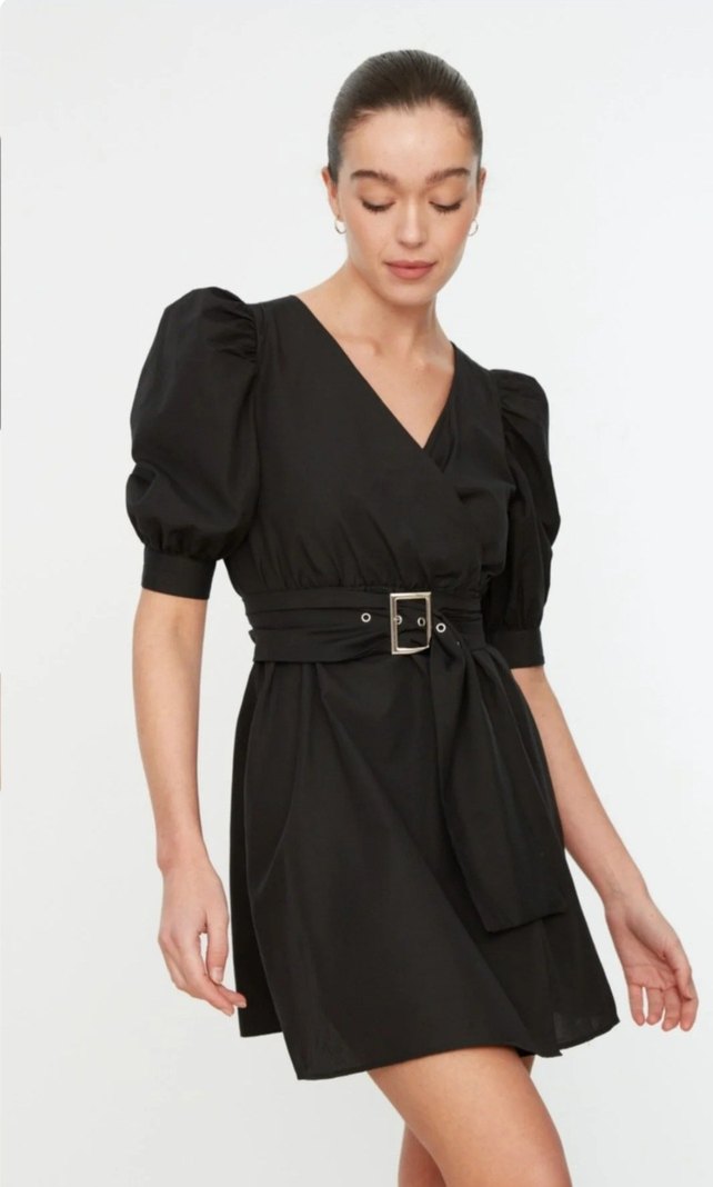 Siyah Kemerli Mini Elbise - Görsel 3