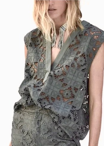 Zara haki  fistolu bluz etiketli - Görsel 9