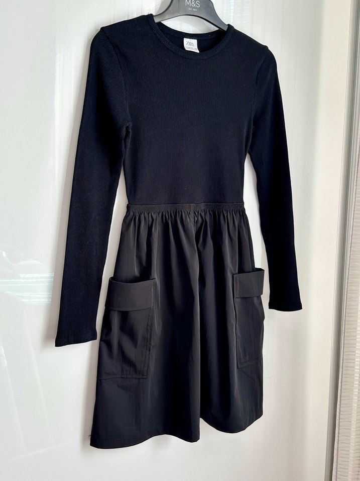 Zara Siyah Uzun Kollu Triko Elbise - Görsel 3