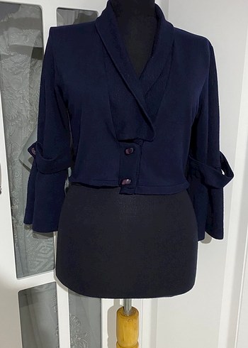 s Beden Lacivert Kadın Mini Boy Düğmeli Blazer