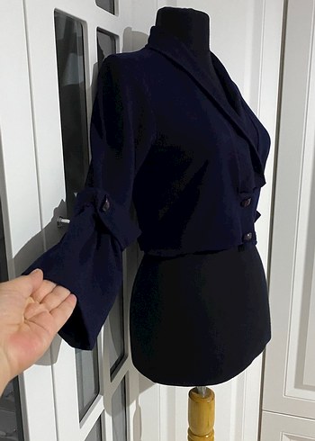 s Beden lacivert Renk Lacivert Kadın Mini Boy Düğmeli Blazer