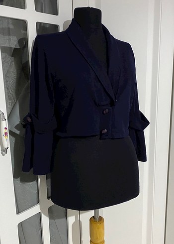 Lacivert Kadın Mini Boy Düğmeli Blazer