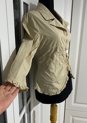 Diğer Bej Düğmeli Kadın Blazer Ceket