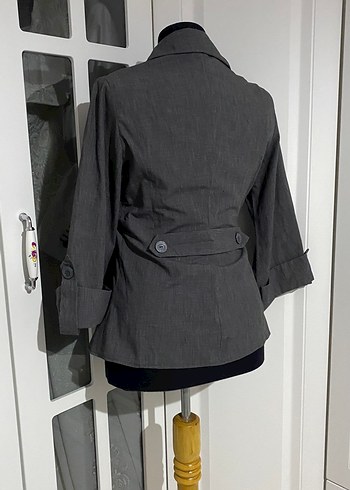 Diğer Düğmeli Gri Keten Kadın Blazer Ceket