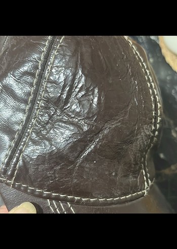 Kahverengi Deri erkek Şapka - Görsel 3