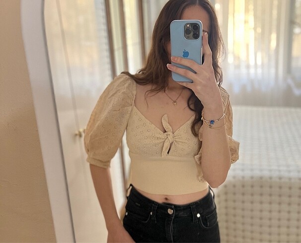 Zara karpuz kol crop bluz
