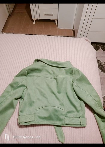 Kadın Yeşil Süet Kemerli Deri Ceket - Görsel 2