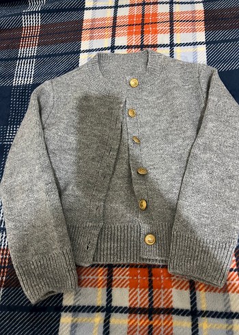 Düğmeli Gri Kadın Hırka - Görsel 4