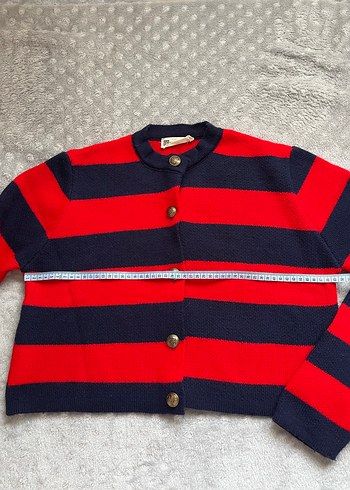 Kırmızı Lacivert Çizgili Kadın Triko Hırka - Görsel 6