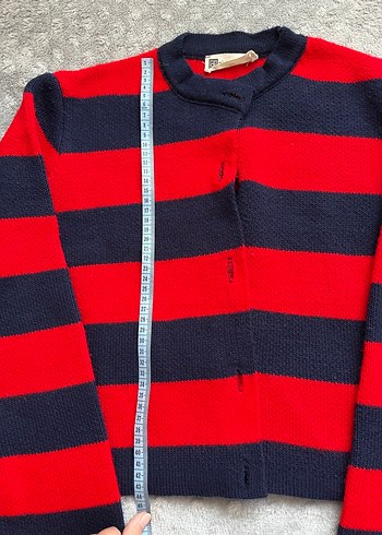 Kırmızı Lacivert Çizgili Kadın Triko Hırka - Görsel 5