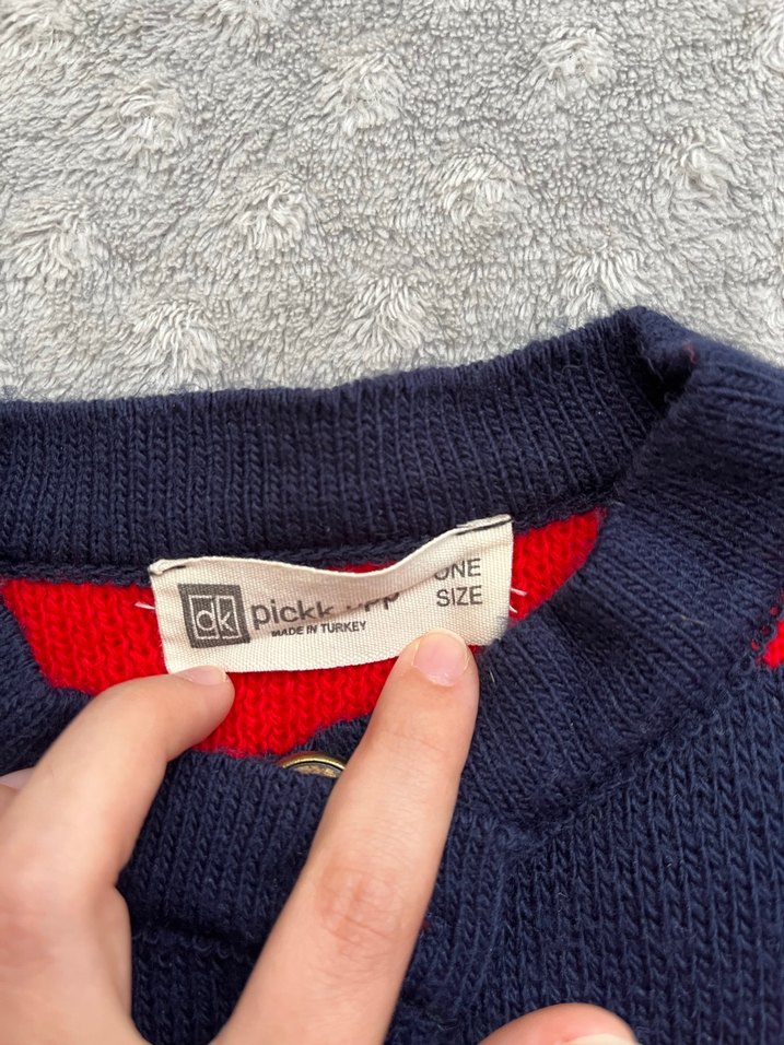 Kırmızı Lacivert Çizgili Kadın Triko Hırka - Görsel 4