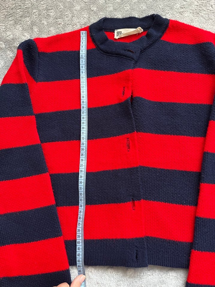 Kırmızı Lacivert Çizgili Kadın Triko Hırka - Görsel 5