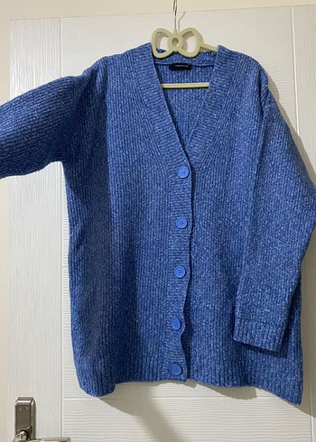 Mavi Örgü Kadın Hırka - Görsel 2