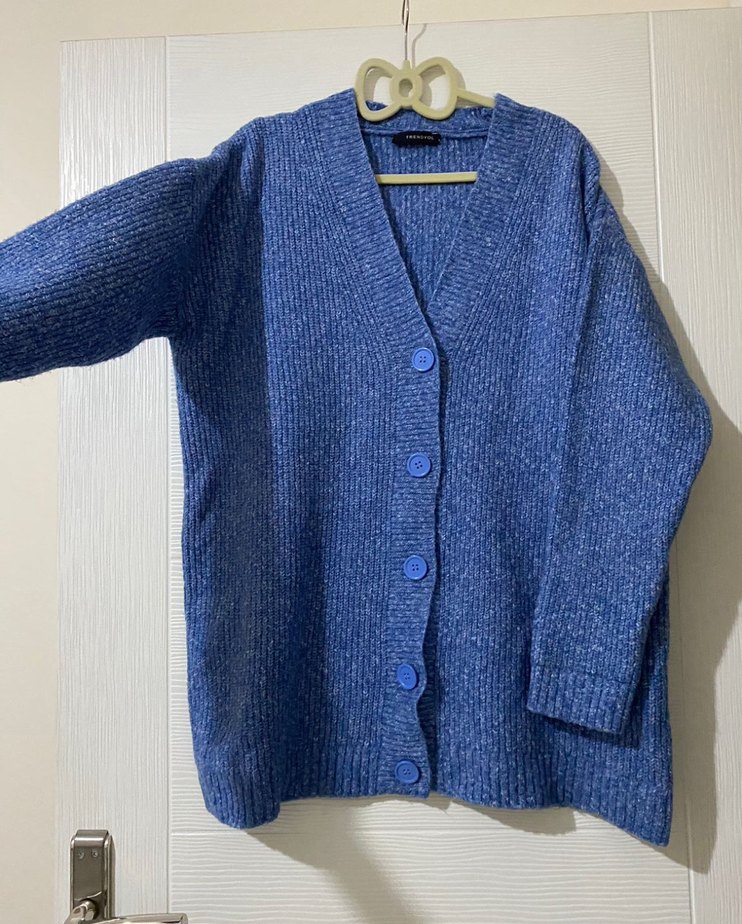 Mavi Örgü Kadın Hırka - Görsel 2