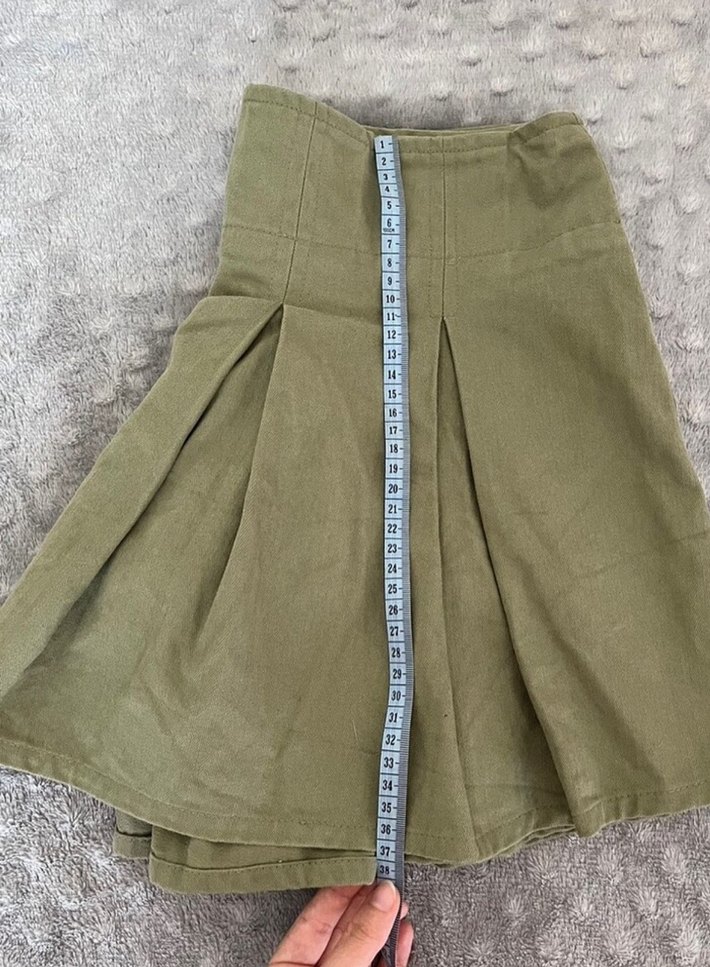 Haki Renkli Pilili Keten Mini Etek - Görsel 3