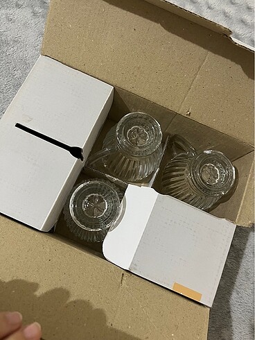 Paşabahçe 6 adet kulplu kristal çay bardağı
