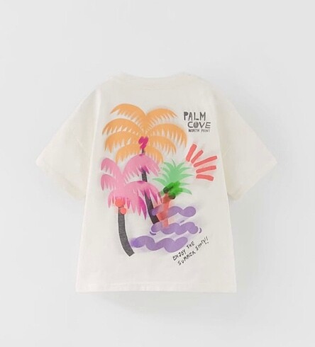 Zara Renkli Palmiye Baskılı Tshirt