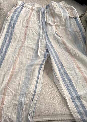 Kadın Beyaz Bohem Loose Fit Keten Pantolon