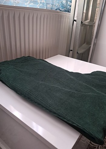 Kadın Koyu Yeşil Kadife Bol Kesim Pantolon Özel yapım - Görsel 3