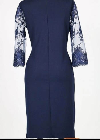 Drapeli Siyah İşlemeli Uzun Abiye Elbise - Görsel 4