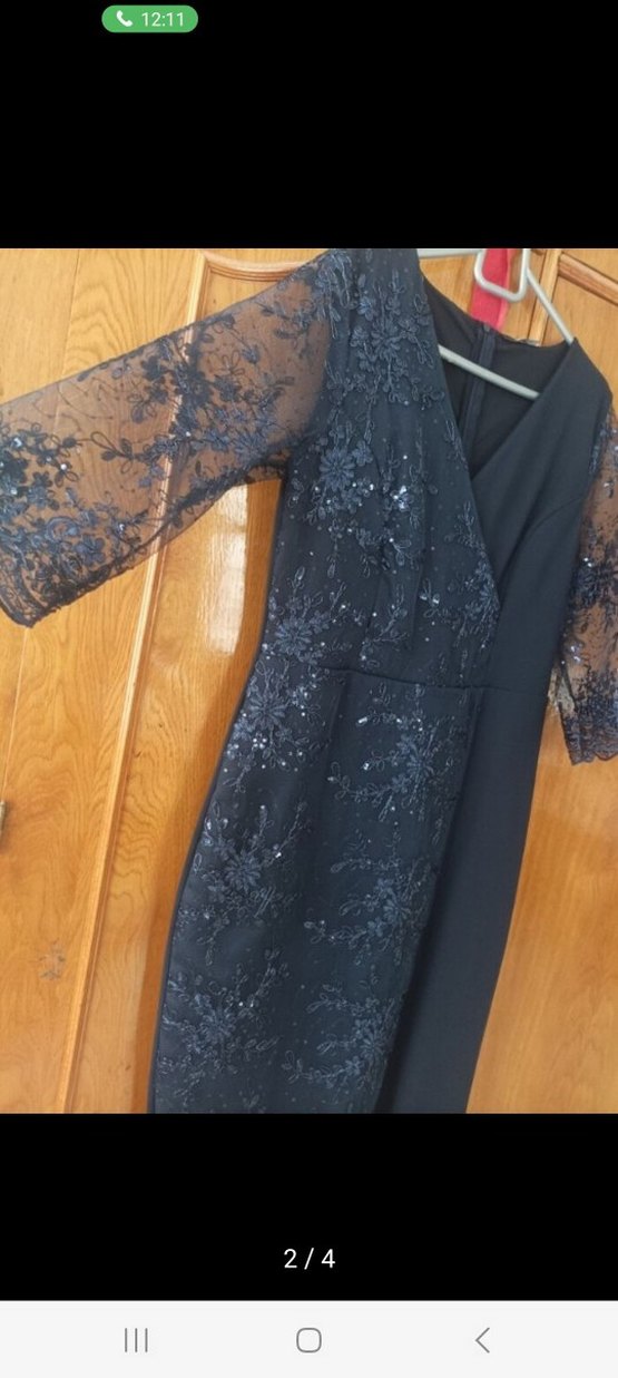 Drapeli Siyah İşlemeli Uzun Abiye Elbise - Görsel 2