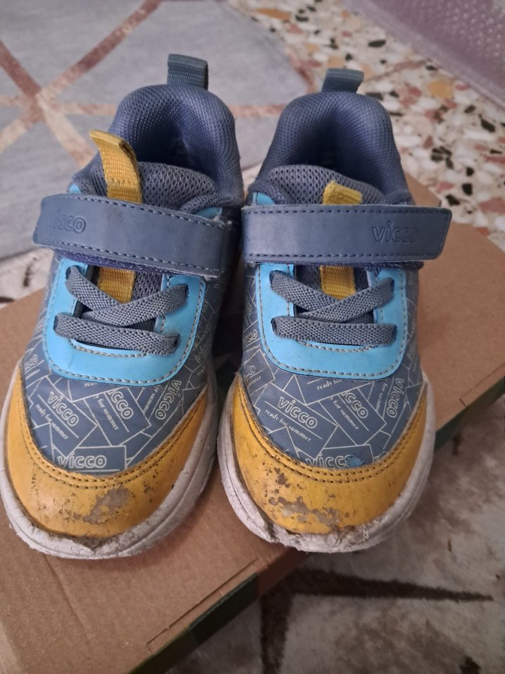 Gri Sarı Erkek Çocuk Sneakers Velcro Bantlı - Görsel 2