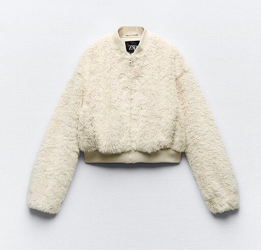 Zara Suni Kürklü Crop Bomber Ceket