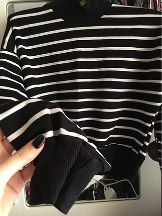 Diğer Çizgili Crop Top Sweatshirt