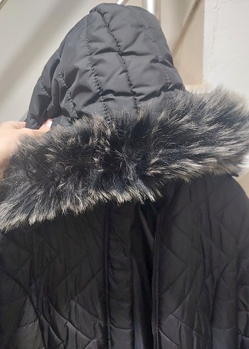 Siyah Uzun Kadın Kışlık Mont Kürklü - Görsel 4