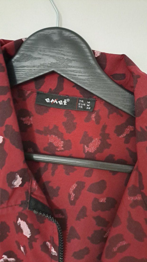 Bordo Leopar Desenli Mini Düğmeli Ceket - Görsel 2