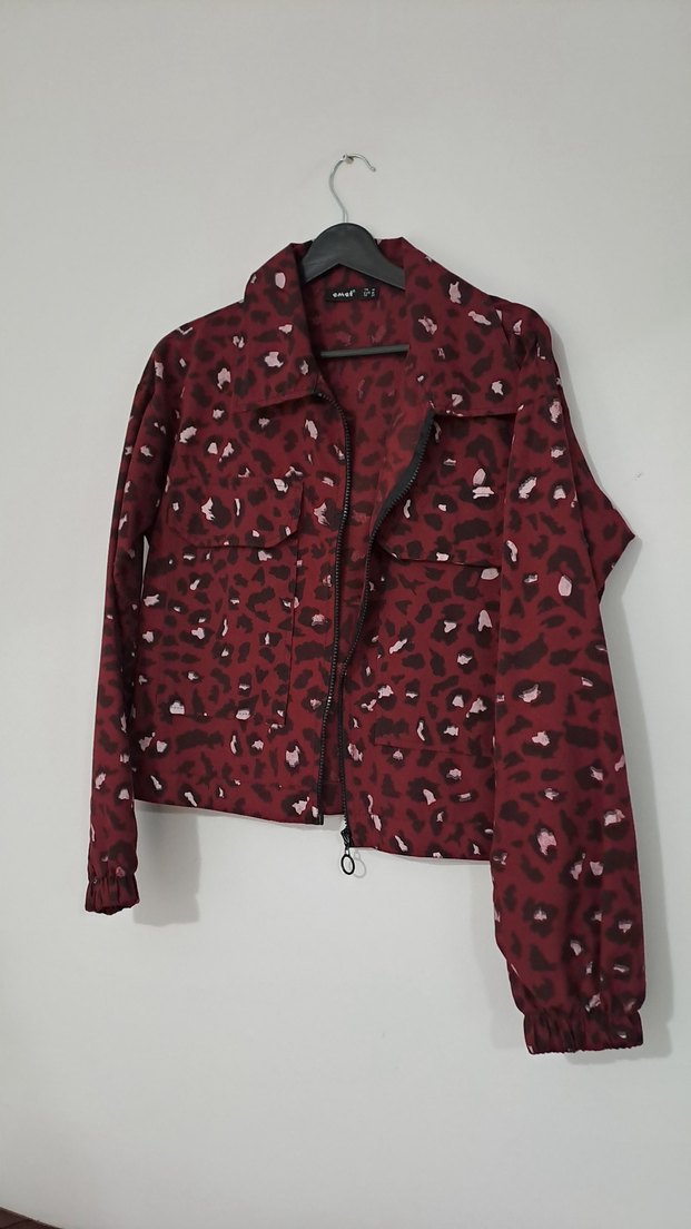 Bordo Leopar Desenli Mini Düğmeli Ceket - Görsel 3