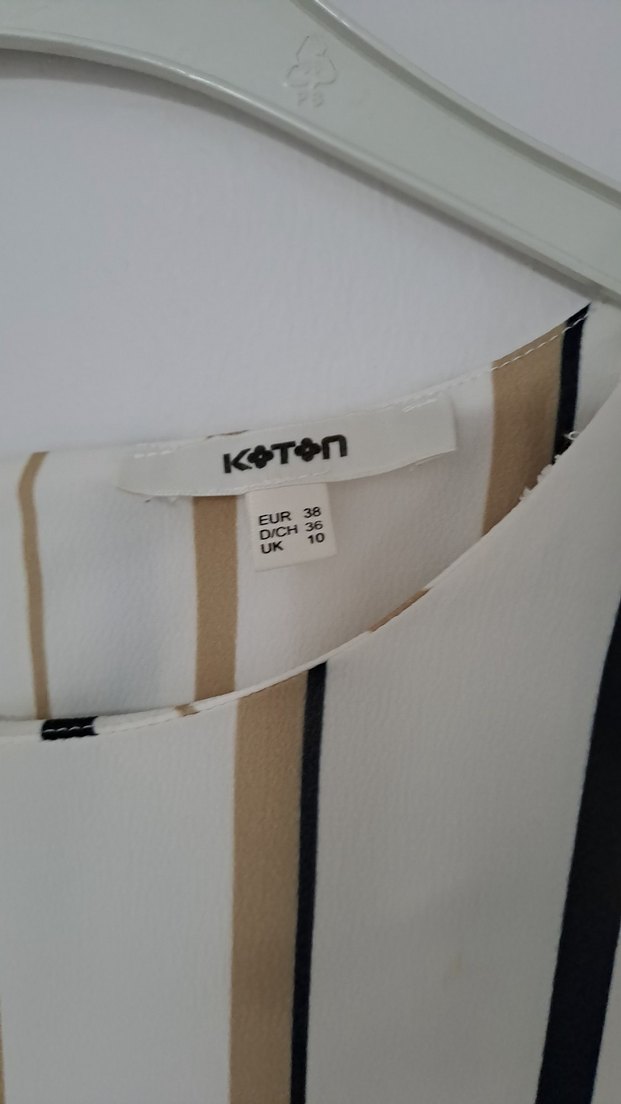 Bej Çizgili Kısa Kollu Bluz - Görsel 5